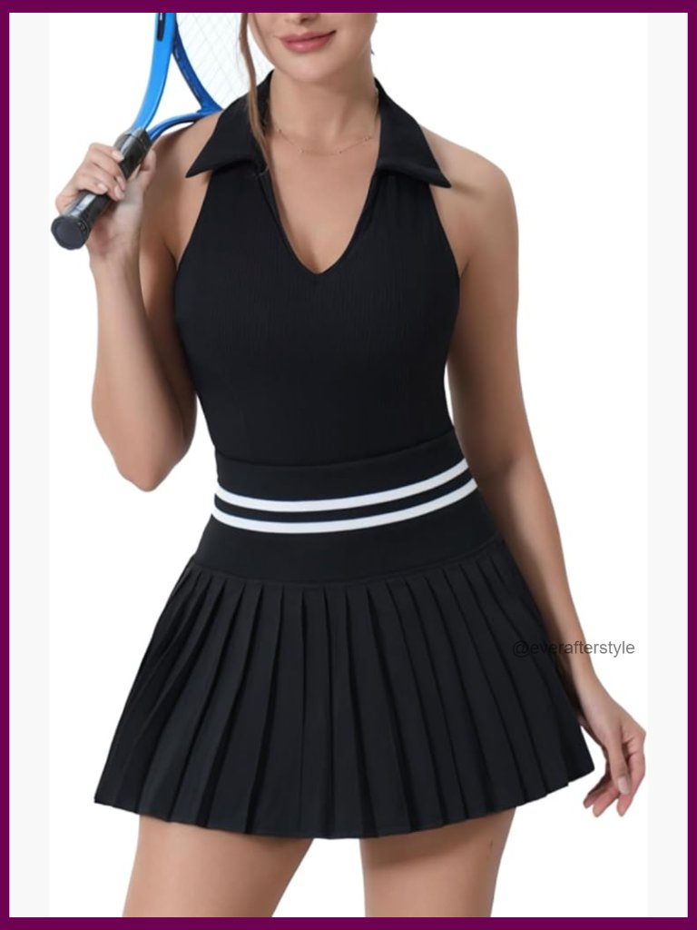2 Piece Tennis Skirt Set With Built-In Shorts & Pockets Athletic Workout Outfits